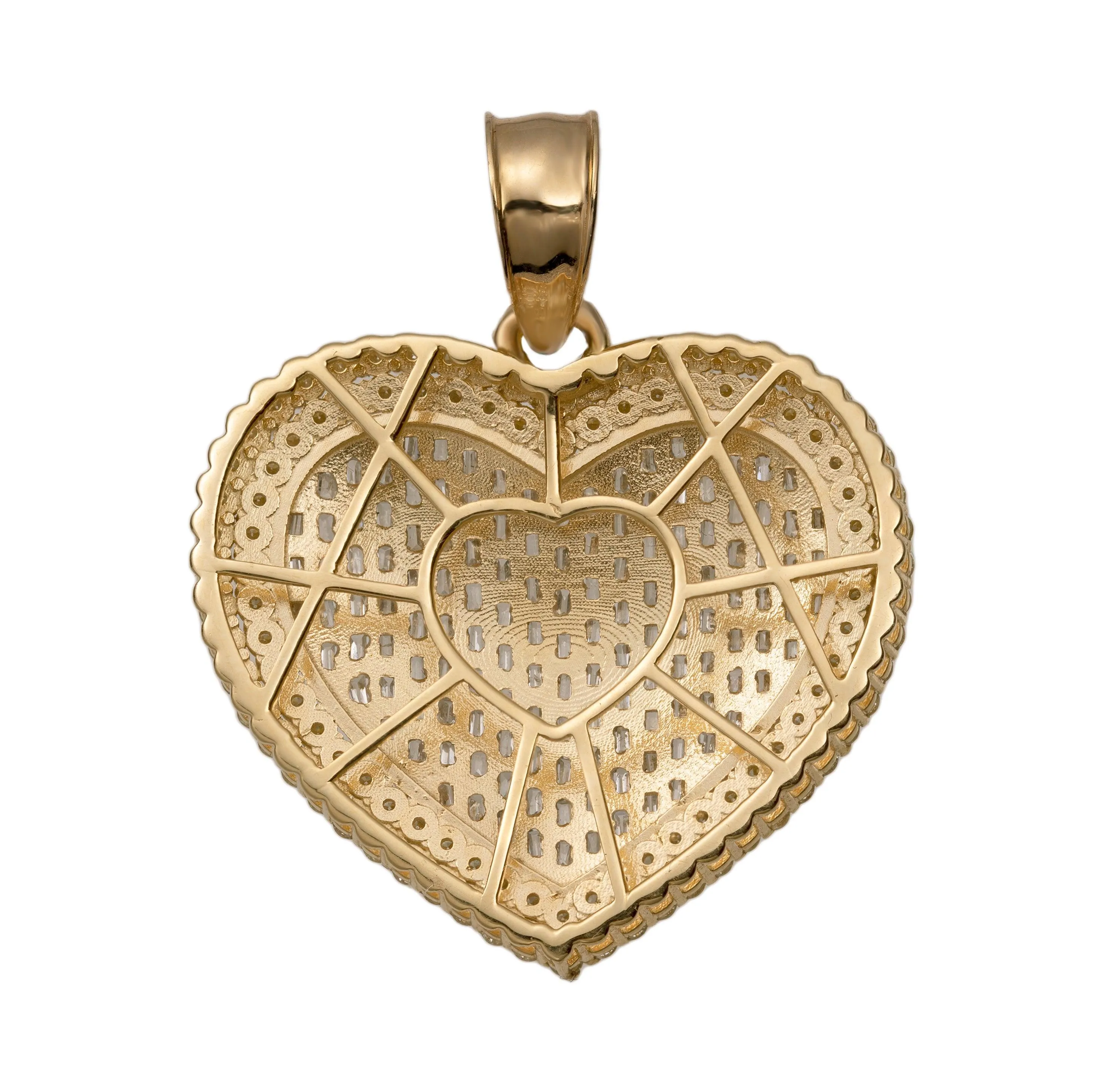 1 1/2" Heart Baguette Diamond Pendant 4.23ct 14K Yellow Gold