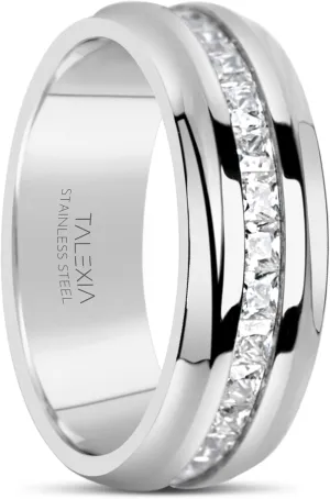 8mm Cubic Zirconia Ring for Men  Stylish CZ Eternity Men Engagement Ring, Premium Mens Stainless steel Wedding Band for Anniversary or Wedding