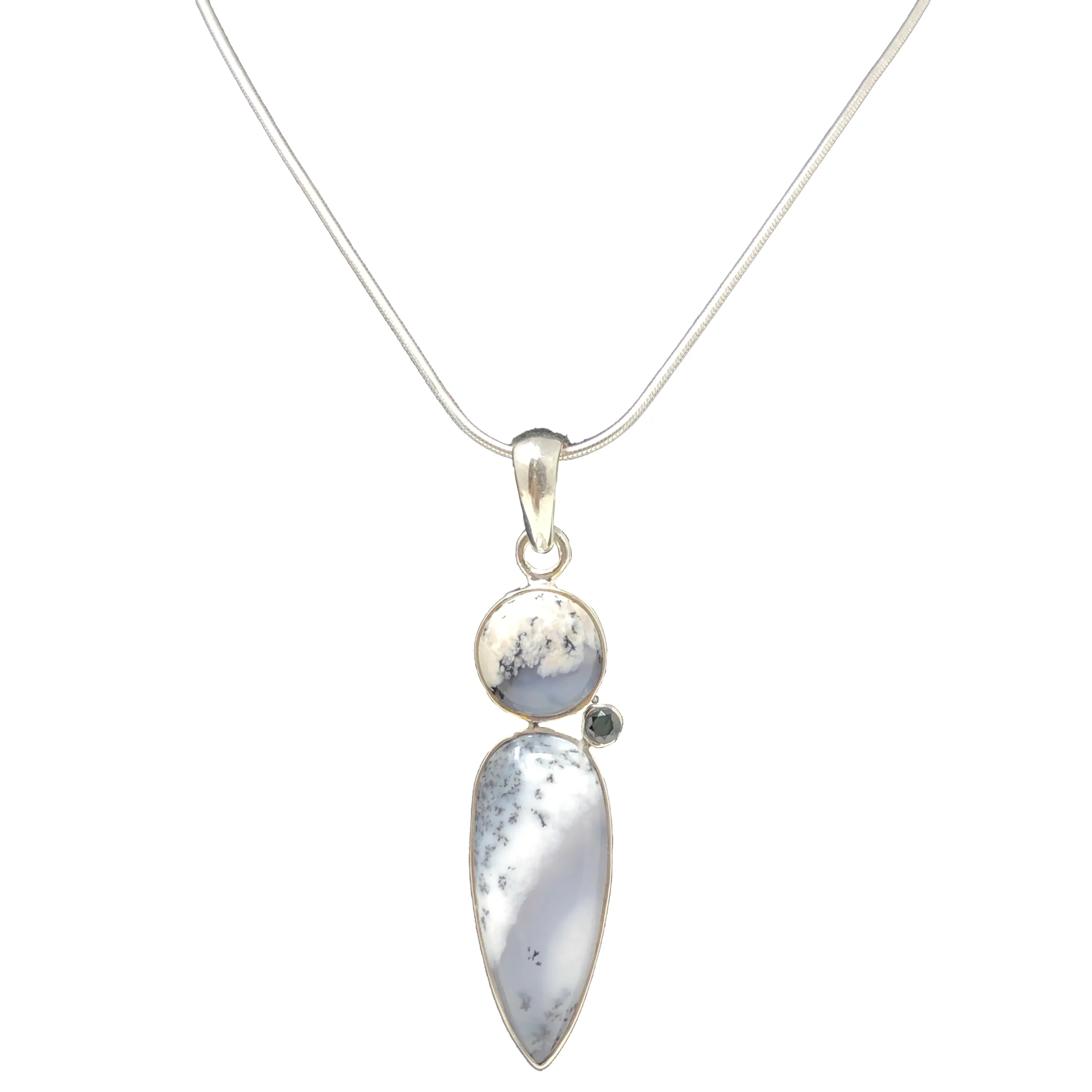 925 Silver Dendritic Opal and Onyx Stone Sterling Pendant
