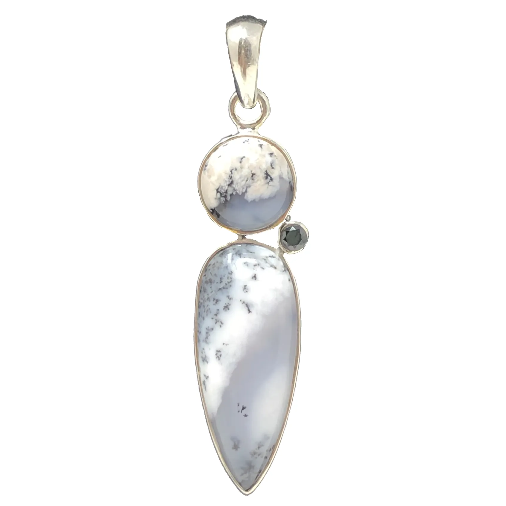 925 Silver Dendritic Opal and Onyx Stone Sterling Pendant