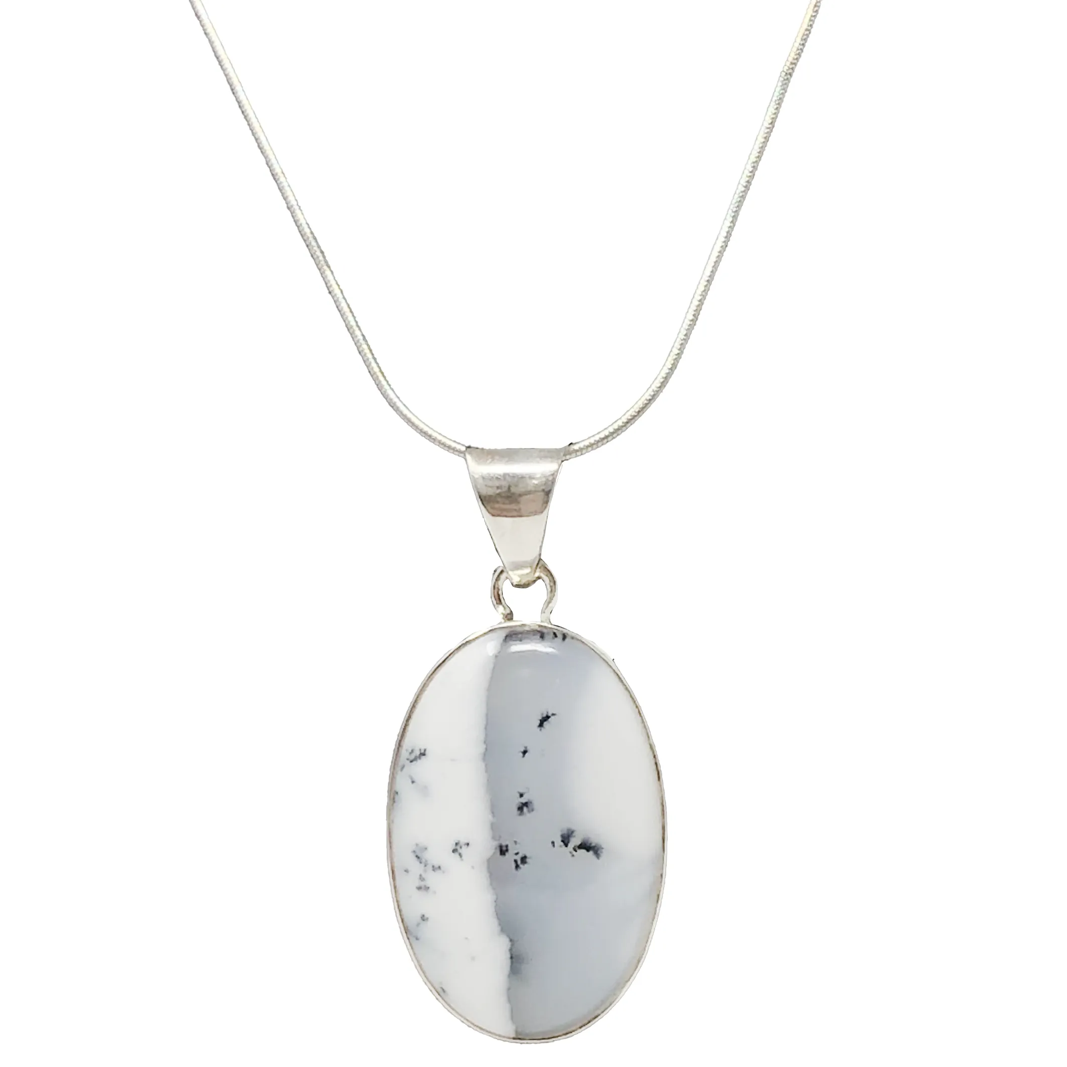 925 Silver Dendritic Opal Oval Sterling Pendant
