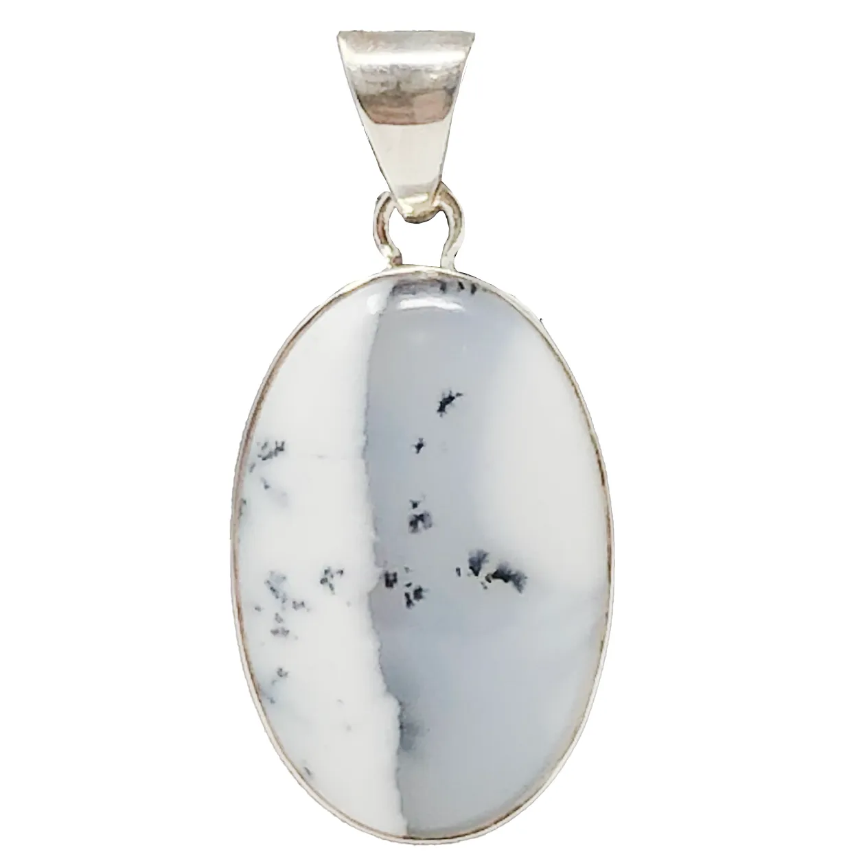 925 Silver Dendritic Opal Oval Sterling Pendant