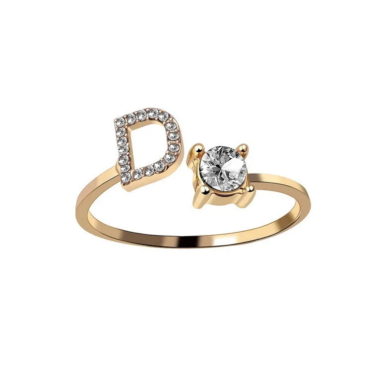 Adjustable Initial Letter Ring Simple Elegant Fashion Jewelry