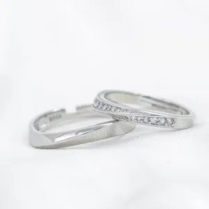 Adjustable Silver Plain Couple Promise Band Zircon Ring Set