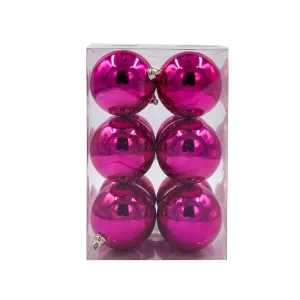 Bauble Shiny Pink 70mm - 12 Pack