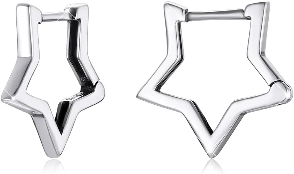 BISAER Star Earrings 925 Sterling Silver Cute Hoop Earrings for Women Hypoallergenic Small Sleeper Tragus Hoop Earrings Cartilage Jewelry Gifts