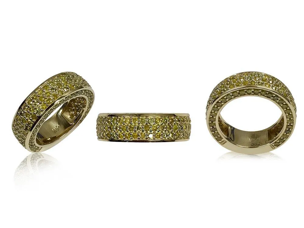 Canary CZ Pave Set Wedding Band for Her 14K Yellow Gold