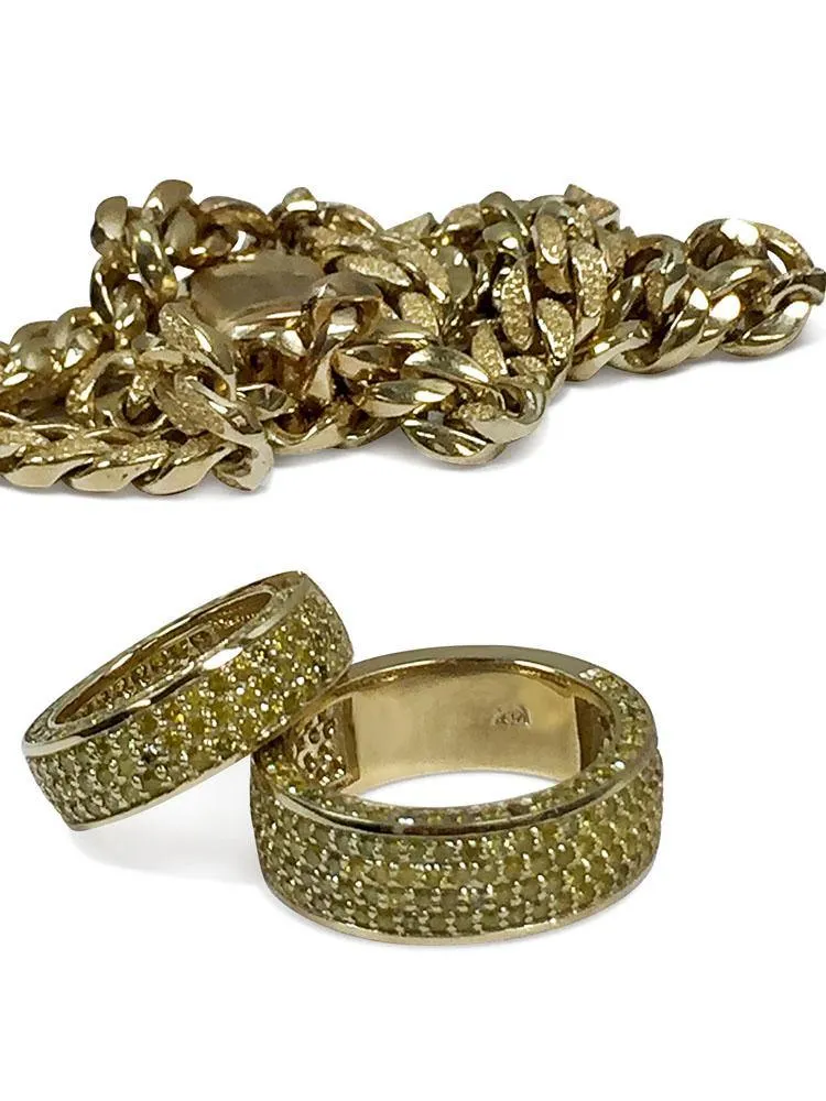 Canary CZ Pave Set Wedding Band for Her 14K Yellow Gold