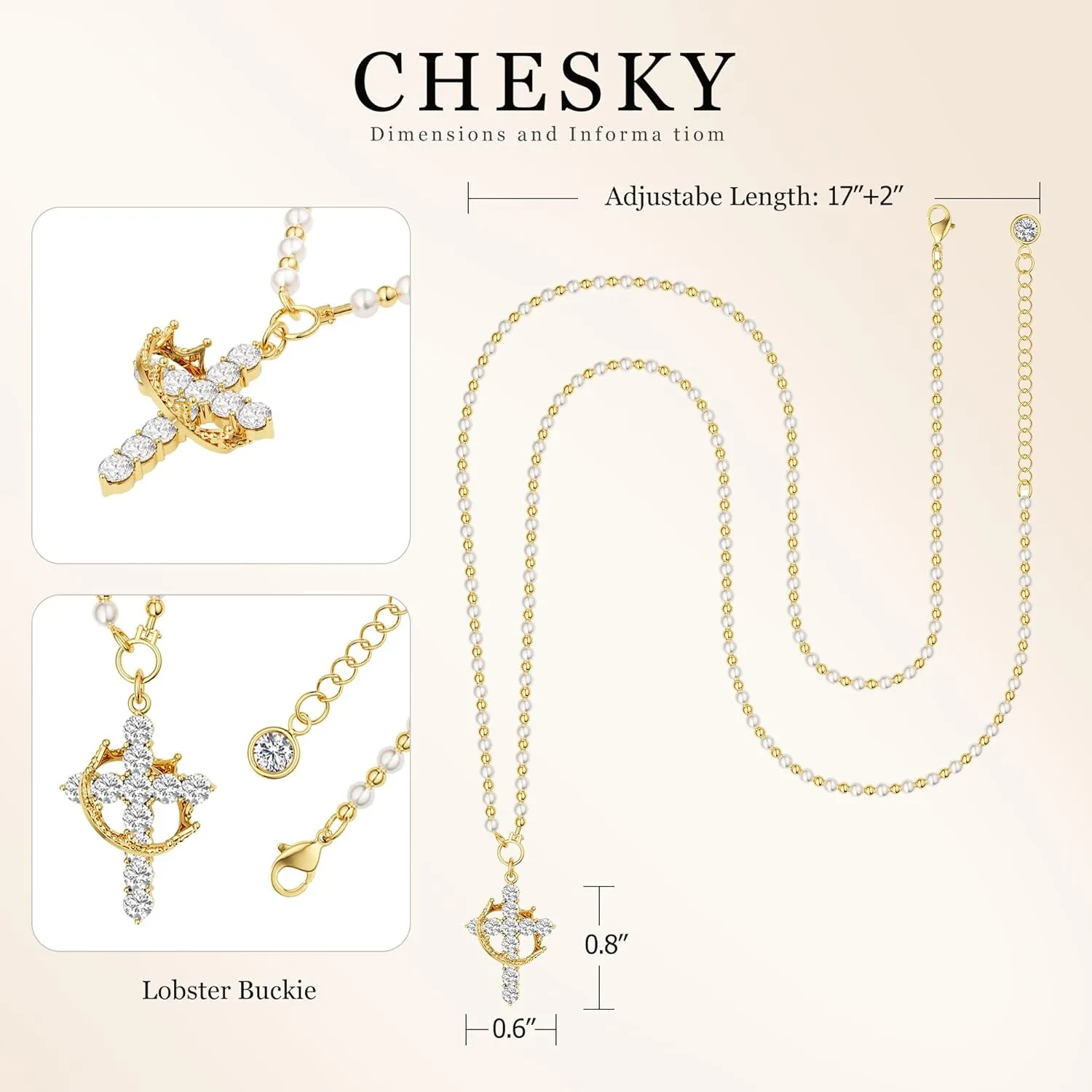 CHESKY Cross Necklace for Women Trendy, Dainty 14K Gold Plated/Sterling Silver Cubic Zirconia Cross Pendant Necklace for Women Simple Diamond Cross Charm Necklace Waterproof Jewelry for Women Gifts