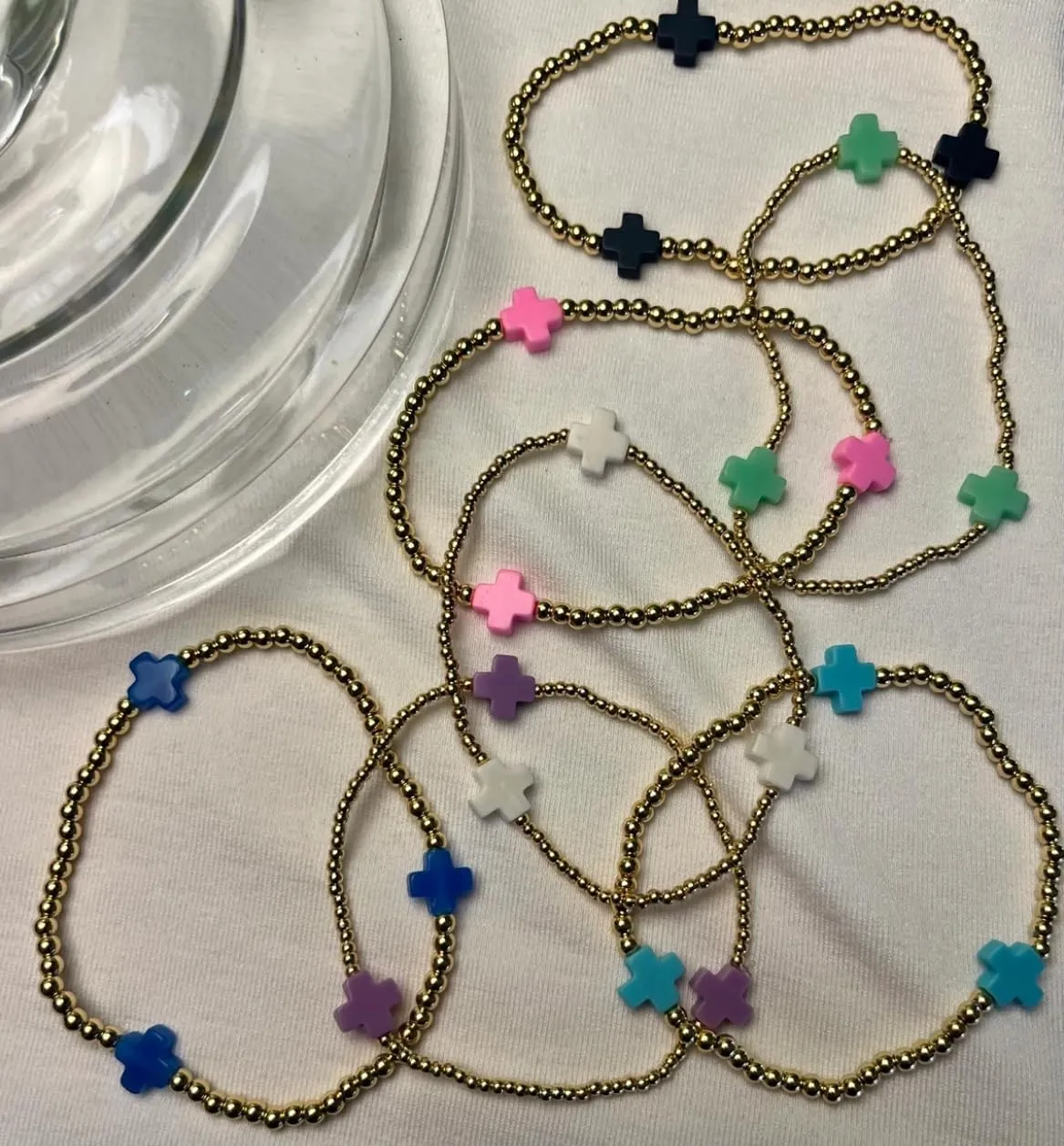 choice of all Gold Bracelets for Women Trendy Beaded Bracelet Non Tarnish Stack Cross Pearl Beaded Stretch Bracelets Jewelry Gifts for Women