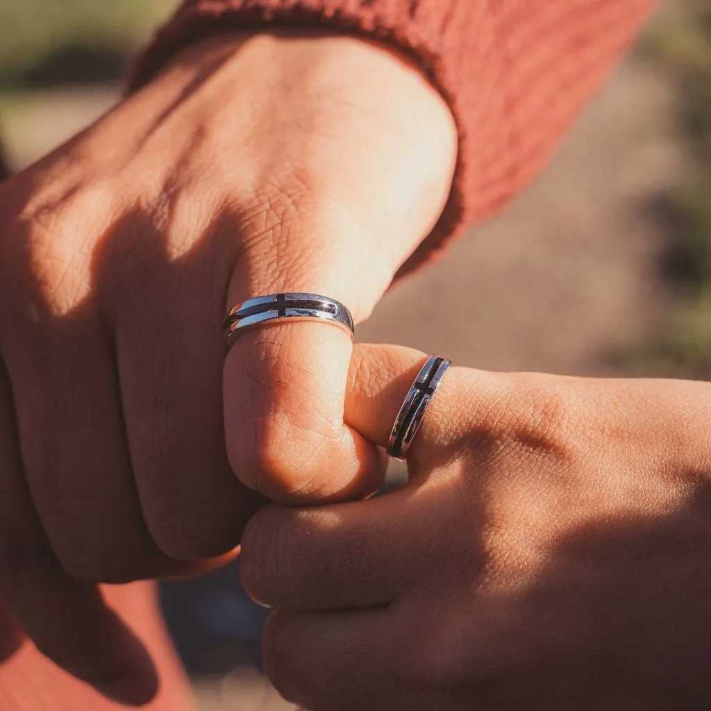 Christian Cross Silver Couple Promise His and Her Ring set