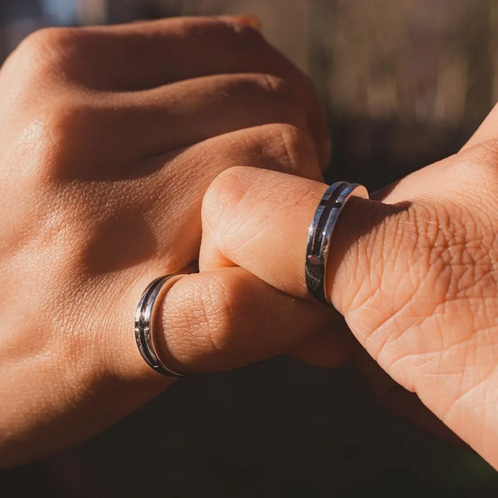 Christian Cross Silver Couple Promise His and Her Ring set