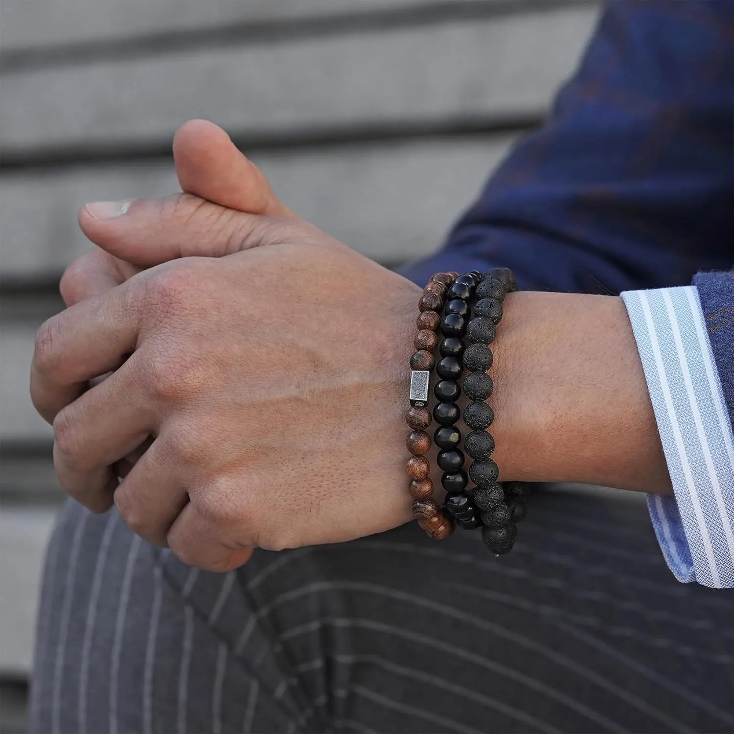 Elastic 8mm Beaded Tigers Eye Bracelet Set for Men