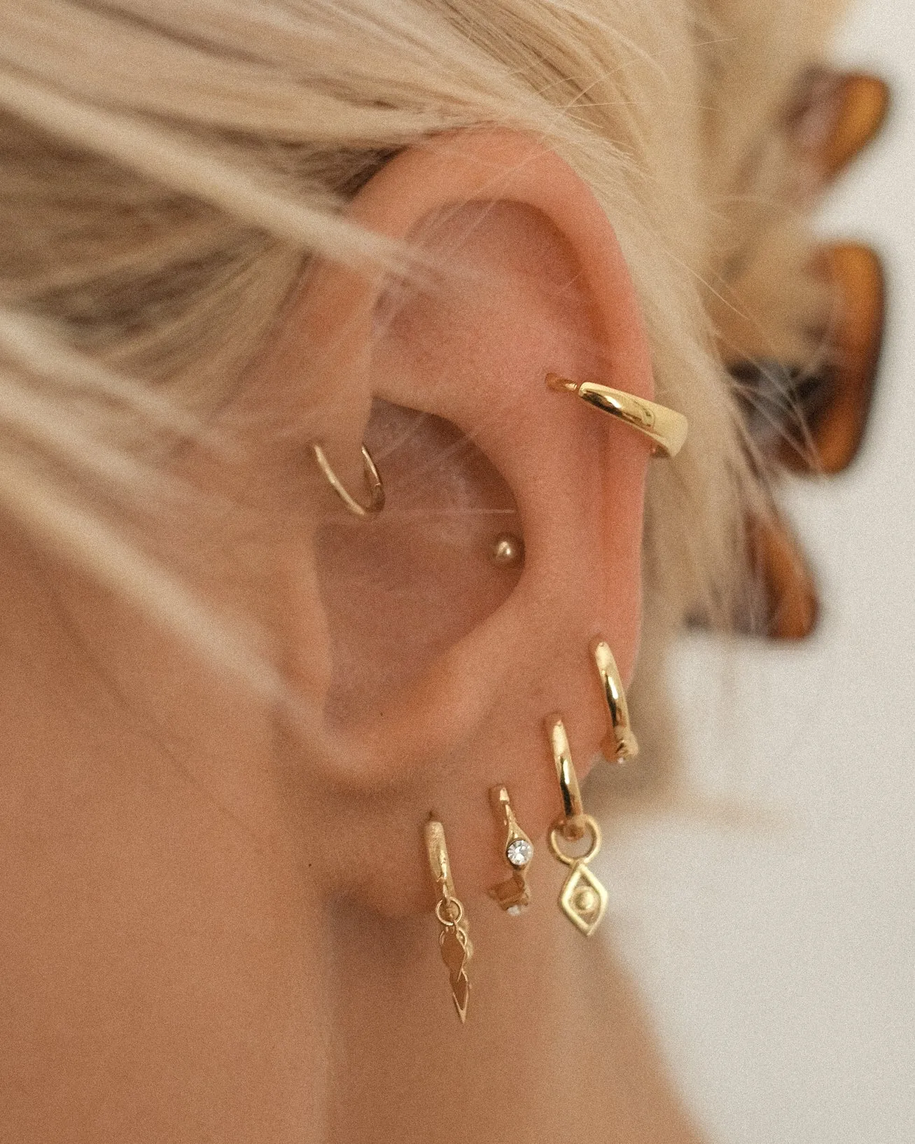 Evil Eye Hoop Huggies - Gold