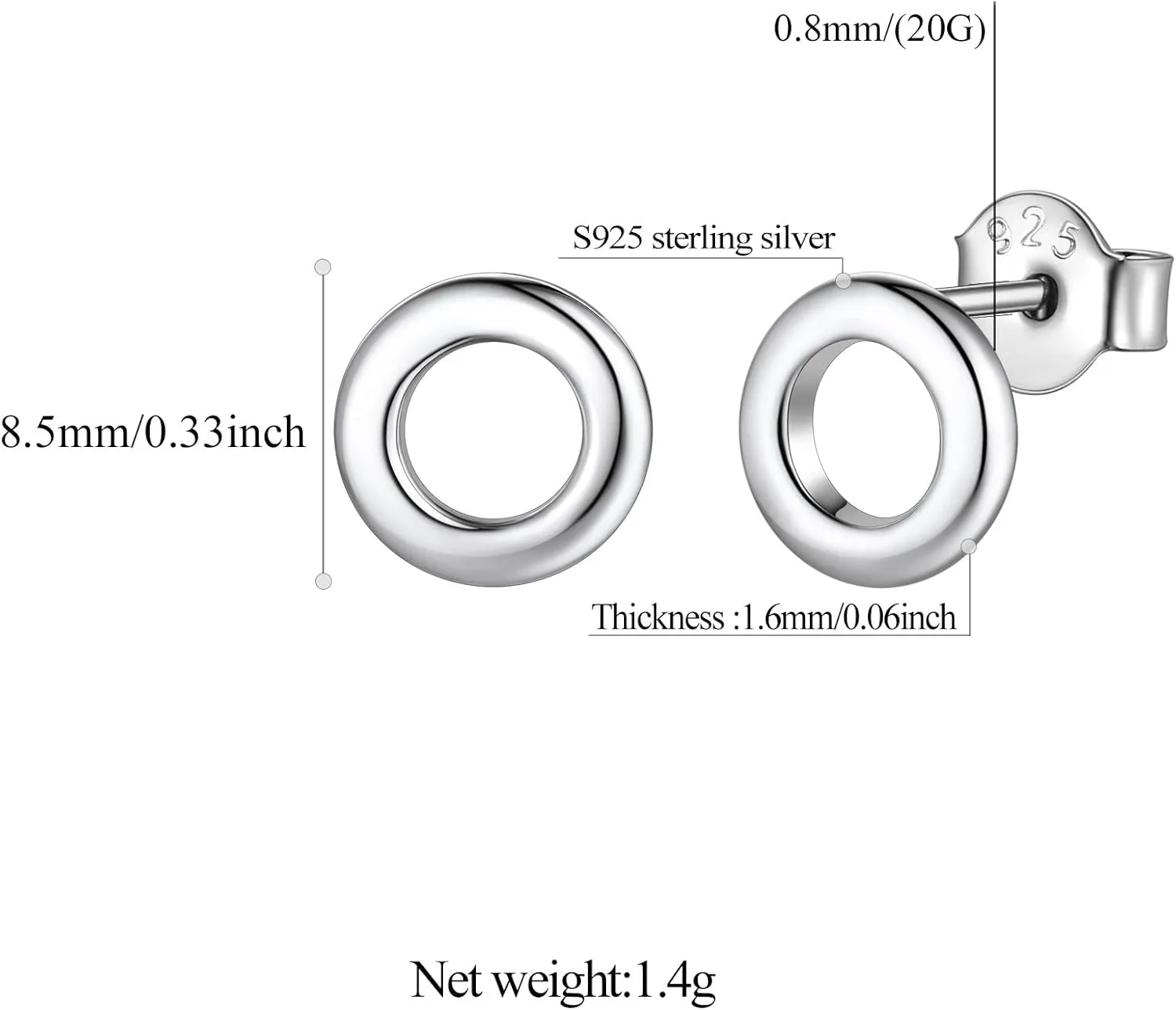 FindChic Hypoallergenic Sterling Silver Small Bar/Dot/Triangle/Butterfly/Lightning Studs Earrings Minimalist Geometric Jewelry Valentine Gifts for Women Men Girls, with Gift Box