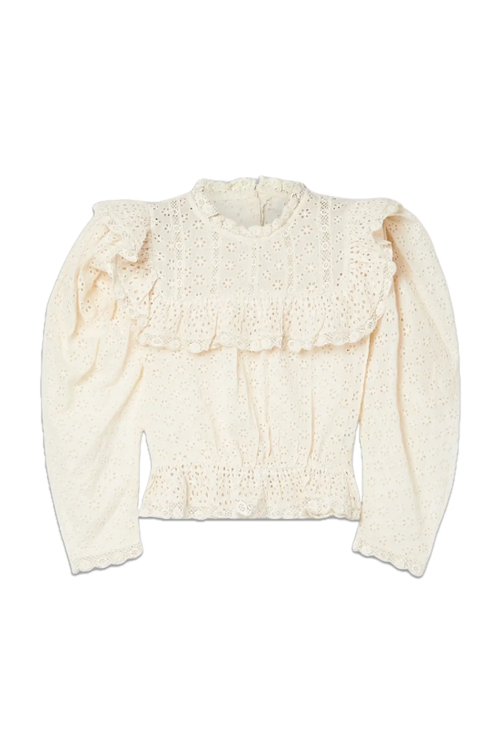 Floryn Lace-Trimmed Ruffled Broderie Anglaise Cotton Top