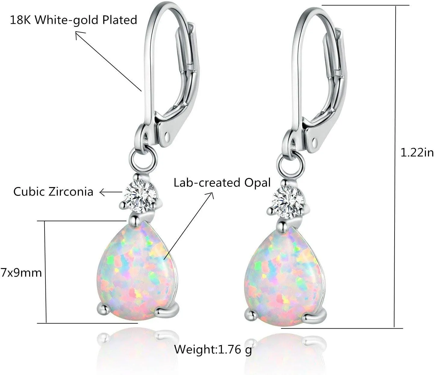GEMSME White Gold Plated Teardrop Opal Dangle Earrings For Women