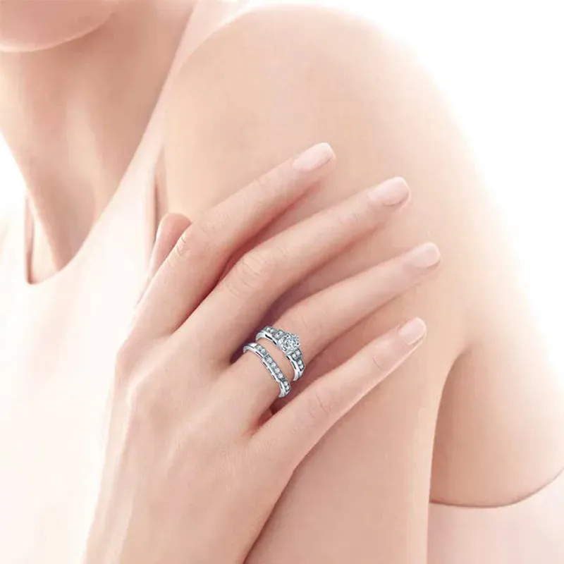 His & Her Tungsten 925 Sterling Silver Couple Wedding Engagement Promise Band Ring Set