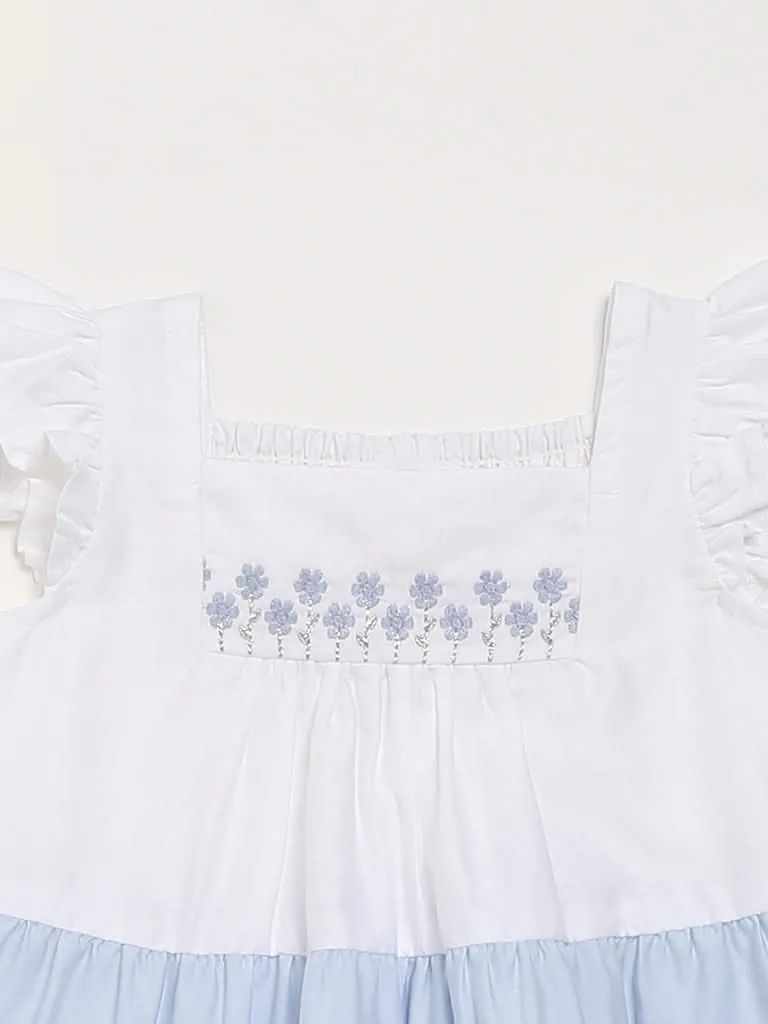HOP Baby Embroidered Blue A-Line Dress