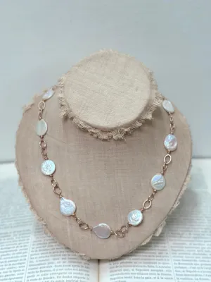 Italian White Coin Pearl Double Link Necklace