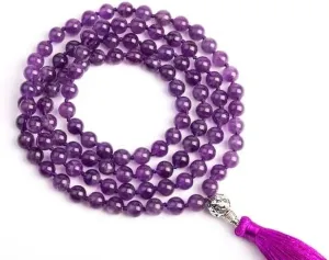 Natural Amethyst 8mm 108 Mala Beads, Spiritual, Meditation Beads, Reiki, Japa Mala, Buddhist Prayer Beads, Yoga Bracelet, healing beads LKMALA-RRGU-2838