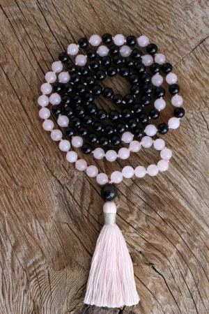 Natural Black Onyx, Rose Quartz, Obsidian 6mm 108 Mala Beads, Spiritual, Meditation Beads, Reiki, Japa Mala, Buddhist Prayer Beads, Yoga Bracelet, healing beads LKMALA-RRGU-2677