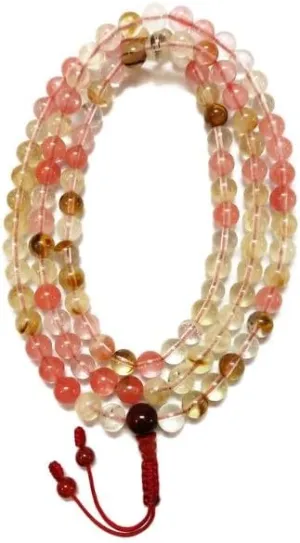 Natural Himalayan Quartz,carnelian 8mm 108 Mala Beads, Spiritual, Meditation Beads, Reiki, Japa Mala, Buddhist Prayer Beads, Yoga Bracelet, healing beads LKMALA-RRGU-695