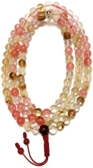 Natural Himalayan Quartz,carnelian 8mm 108 Mala Beads, Spiritual, Meditation Beads, Reiki, Japa Mala, Buddhist Prayer Beads, Yoga Bracelet, healing beads LKMALA-RRGU-695