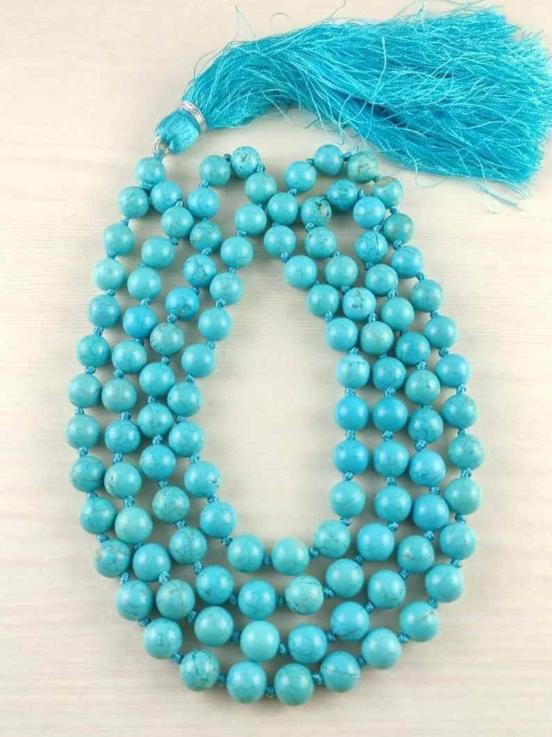 Natural Turquoise 8mm 108 Mala Beads, Spiritual, Meditation Beads, Reiki, Japa Mala, Buddhist Prayer Beads, Yoga Bracelet, healing beads LKMALA-RRGU-3696