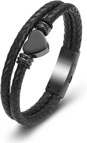 Oinsi Heart Urn Bracelet for Ashes, Cremation Jewelry Leather Bracelets for Men Women, Memorial Jewelry With Filling Kits