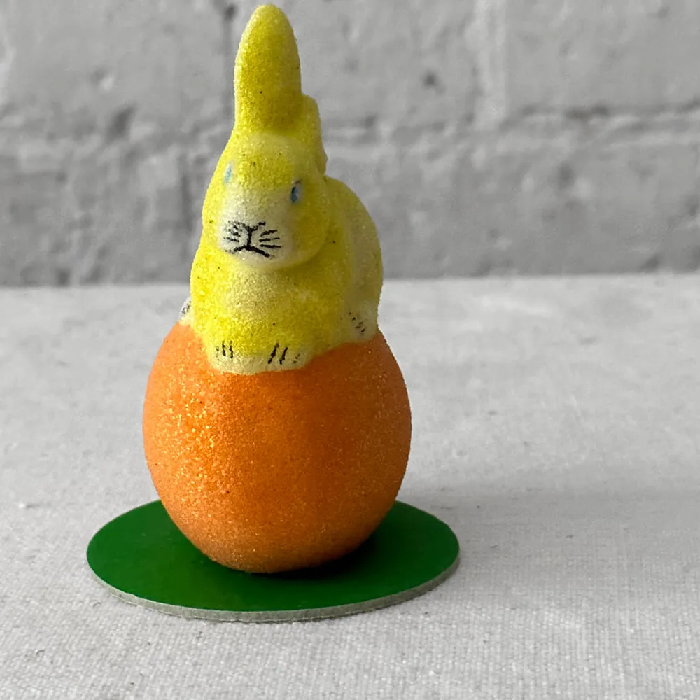 Papier Mâché Beaded Bunny on Egg in Yellow & Orange