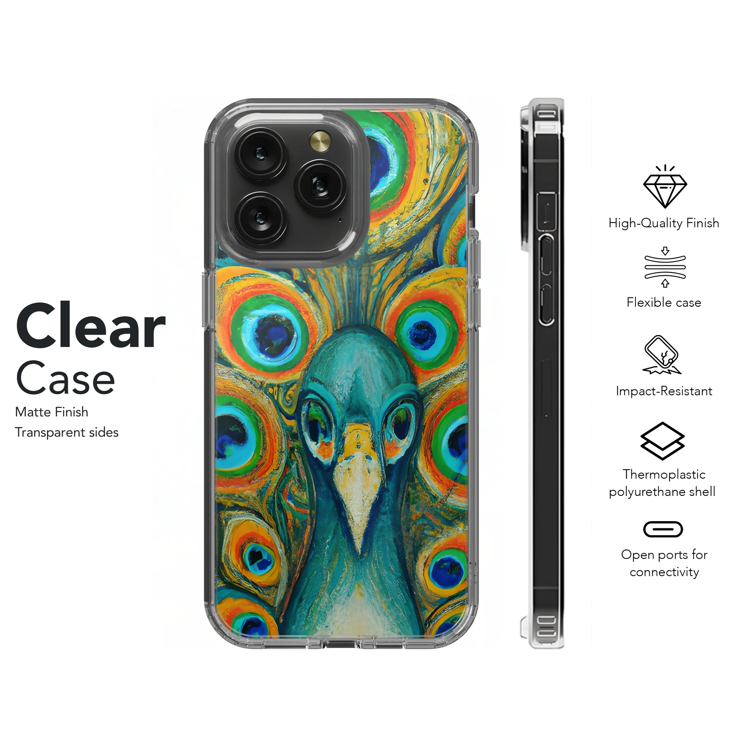 Pointillism Peacock Phone Case iPhone Samsung Cover Pixel 3674