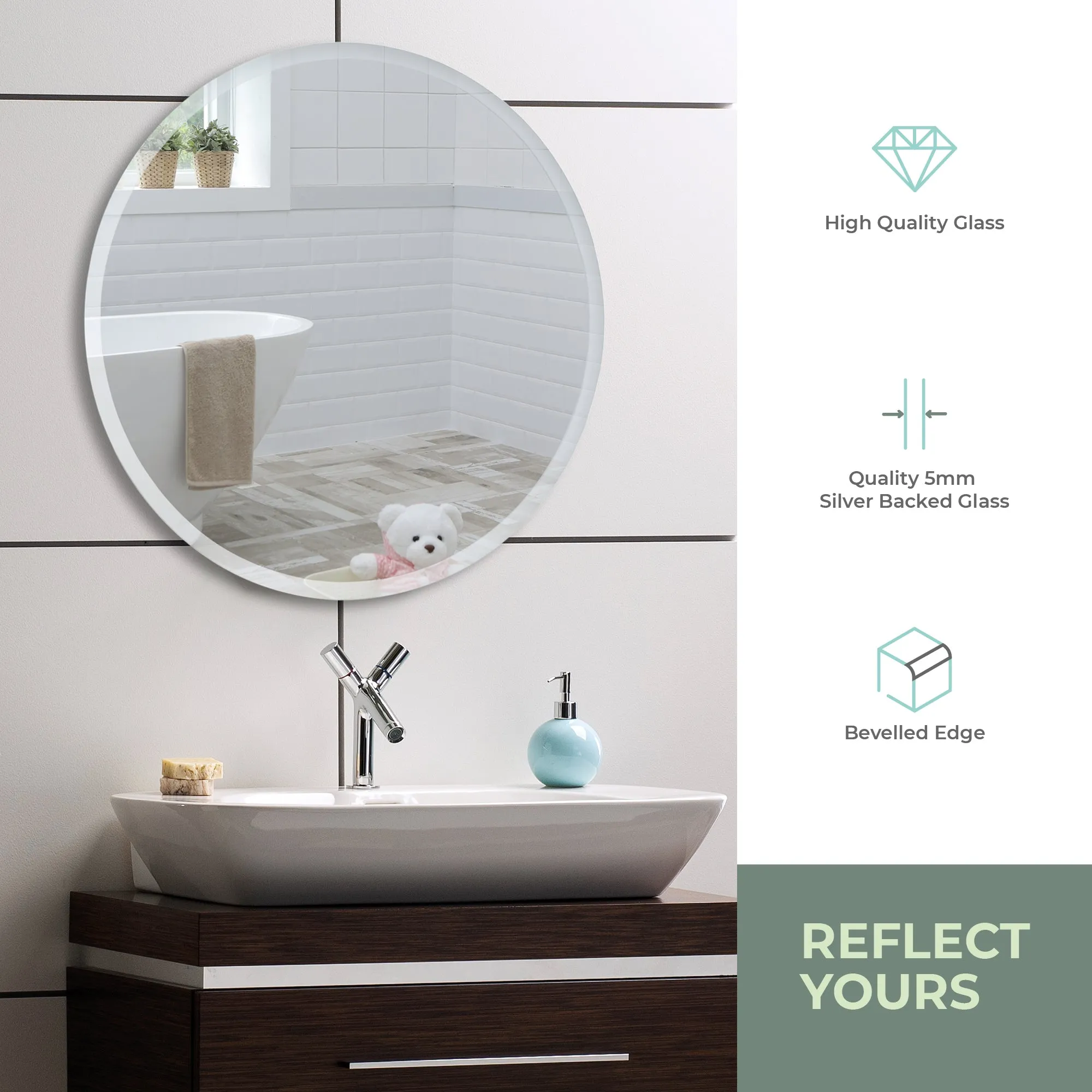 Rachel Round Bathroom Wall Mirror 2 Sizes 40Hx40Wcm and 60Hx60Wcm