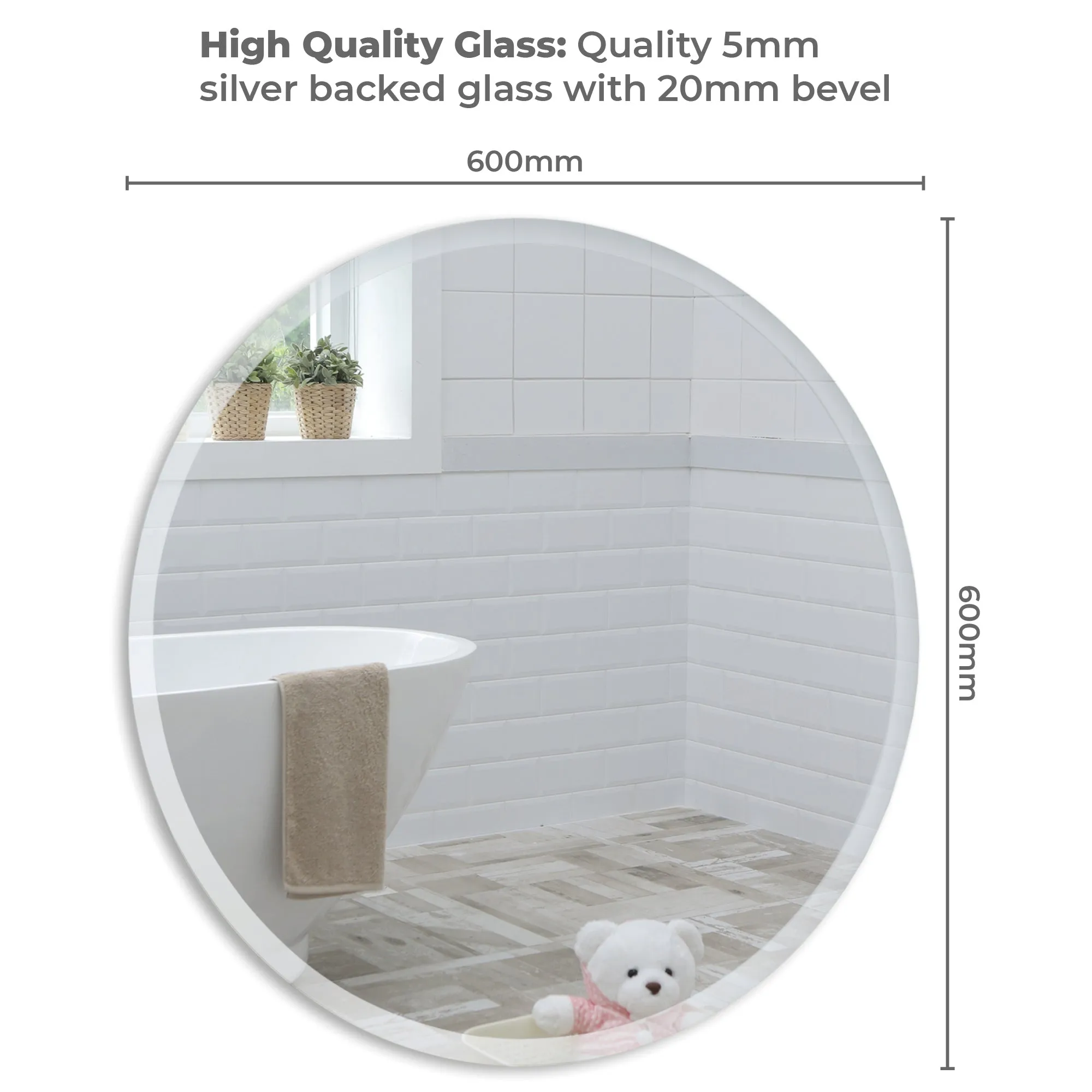 Rachel Round Bathroom Wall Mirror 2 Sizes 40Hx40Wcm and 60Hx60Wcm