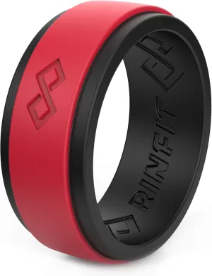 Rinfit Silicone Rings for Men 9mm Wide, 2mm Thick - Mens Rubber Wedding Bands - Infinity Ring with 2 Layers - Patented Design