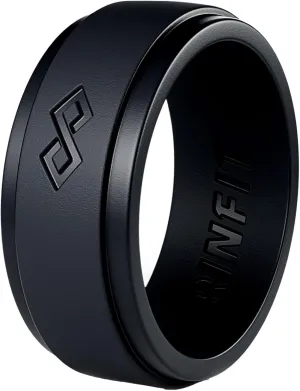 Rinfit Silicone Rings for Men 9mm Wide, 2mm Thick - Mens Rubber Wedding Bands - Infinity Silicone Rings for Him - Patented Design - Black, Size 10