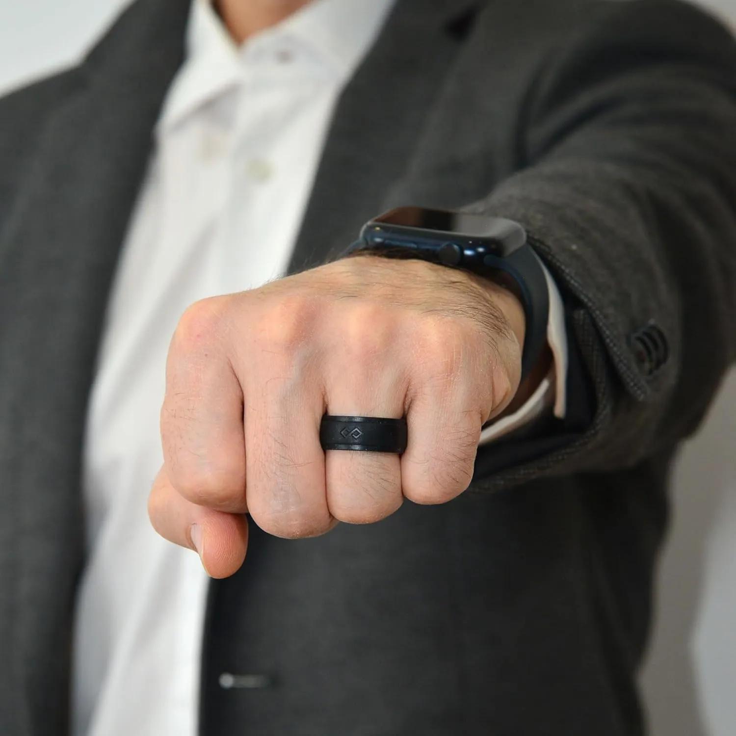 Rinfit Silicone Rings for Men 9mm Wide, 2mm Thick - Mens Rubber Wedding Bands - Infinity Silicone Rings for Him - Patented Design - Black, Size 10