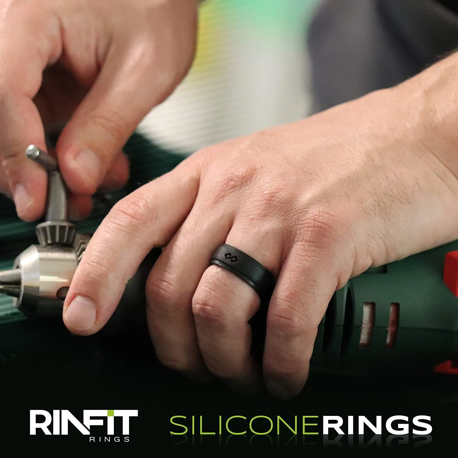 Rinfit Silicone Rings for Men 9mm Wide, 2mm Thick - Mens Rubber Wedding Bands - Infinity Silicone Rings for Him - Patented Design - Black, Size 10