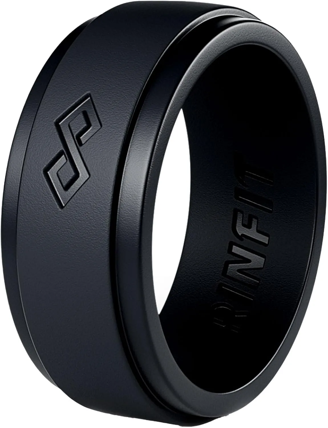 Rinfit Silicone Rings for Men 9mm Wide, 2mm Thick - Mens Rubber Wedding Bands - Infinity Silicone Rings for Him - Patented Design - Black, Size 10