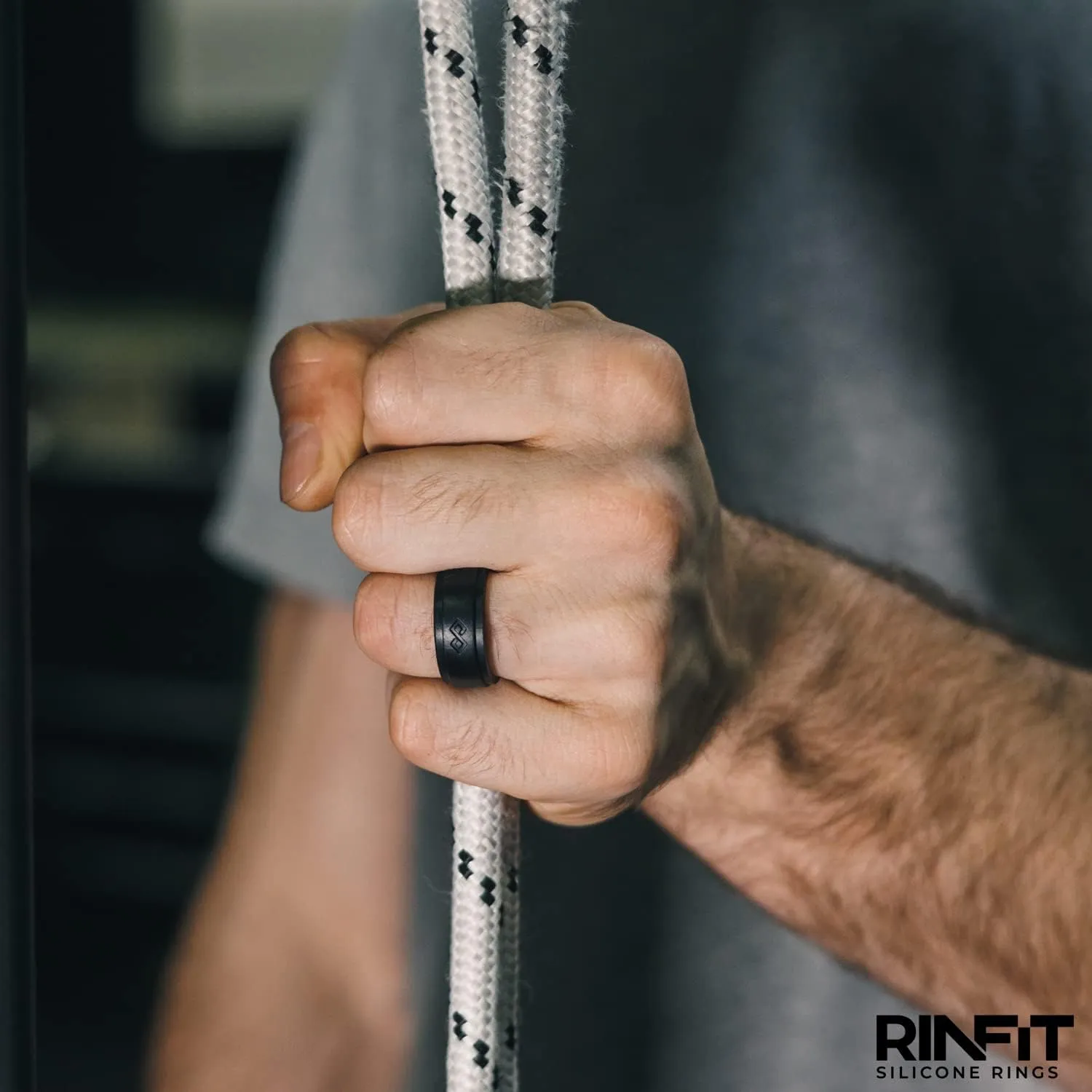 Rinfit Silicone Rings for Men 9mm Wide, 2mm Thick - Mens Rubber Wedding Bands - Infinity Silicone Rings for Him - Patented Design - Black, Size 10