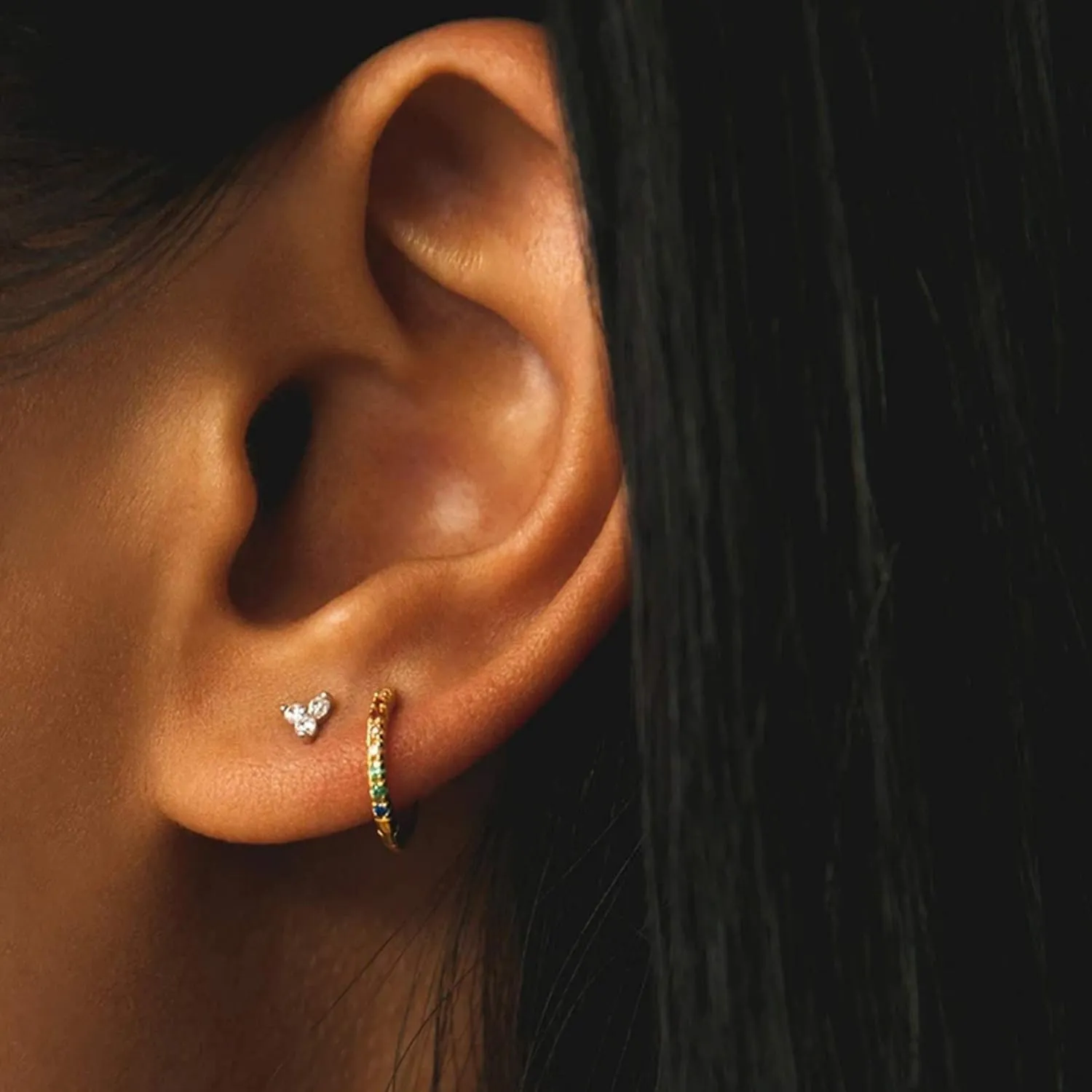 Sterling Silver Stud Earrings for Women, Tiny Flower Earrings Set, Small Cubic Zirconia Helix Earrings Dainty Tragus Cartilage Studs Cherry Blossom Ear Piercing Jewelry Gifts for Teens