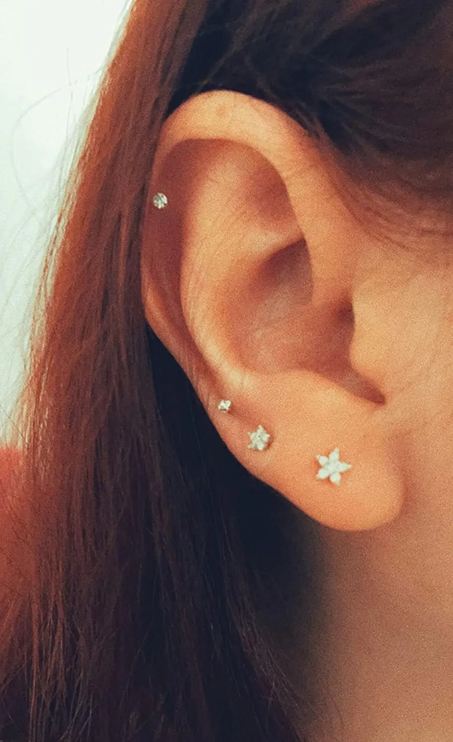 Sterling Silver Stud Earrings for Women, Tiny Flower Earrings Set, Small Cubic Zirconia Helix Earrings Dainty Tragus Cartilage Studs Cherry Blossom Ear Piercing Jewelry Gifts for Teens