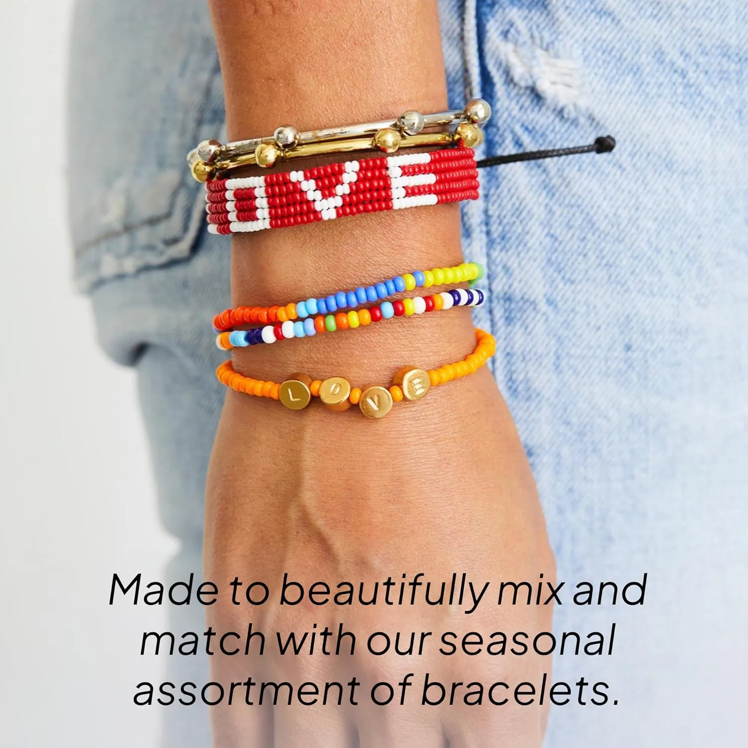 Ubuntu Life Beaded Leather LOVE Bracelet  Handmade Genuine Leather and Glass Bead Bracelet with Slide Closure, Stackable Bracelets for Women and Men