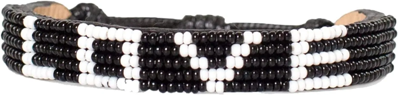 Ubuntu Life Beaded Leather LOVE Bracelet  Handmade Genuine Leather and Glass Bead Bracelet with Slide Closure, Stackable Bracelets for Women and Men