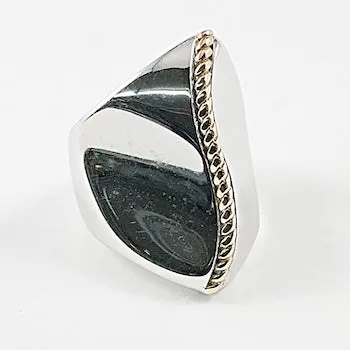 Unique Irregular Bean Shape Shiny Metallic Two Tone Silver Ring