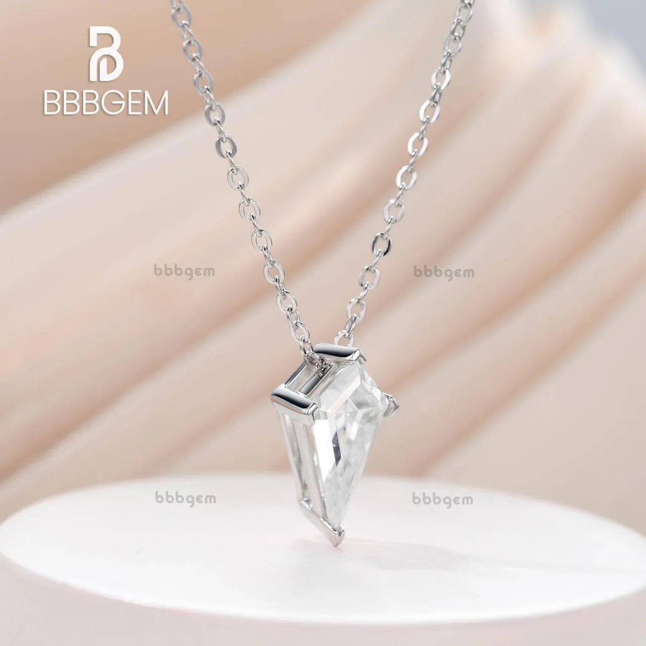 V-Prong Long Kite Step Cut Colorless Moissanite Solitaire Pendant Necklace Bridesmaid/Bridal Jewelry