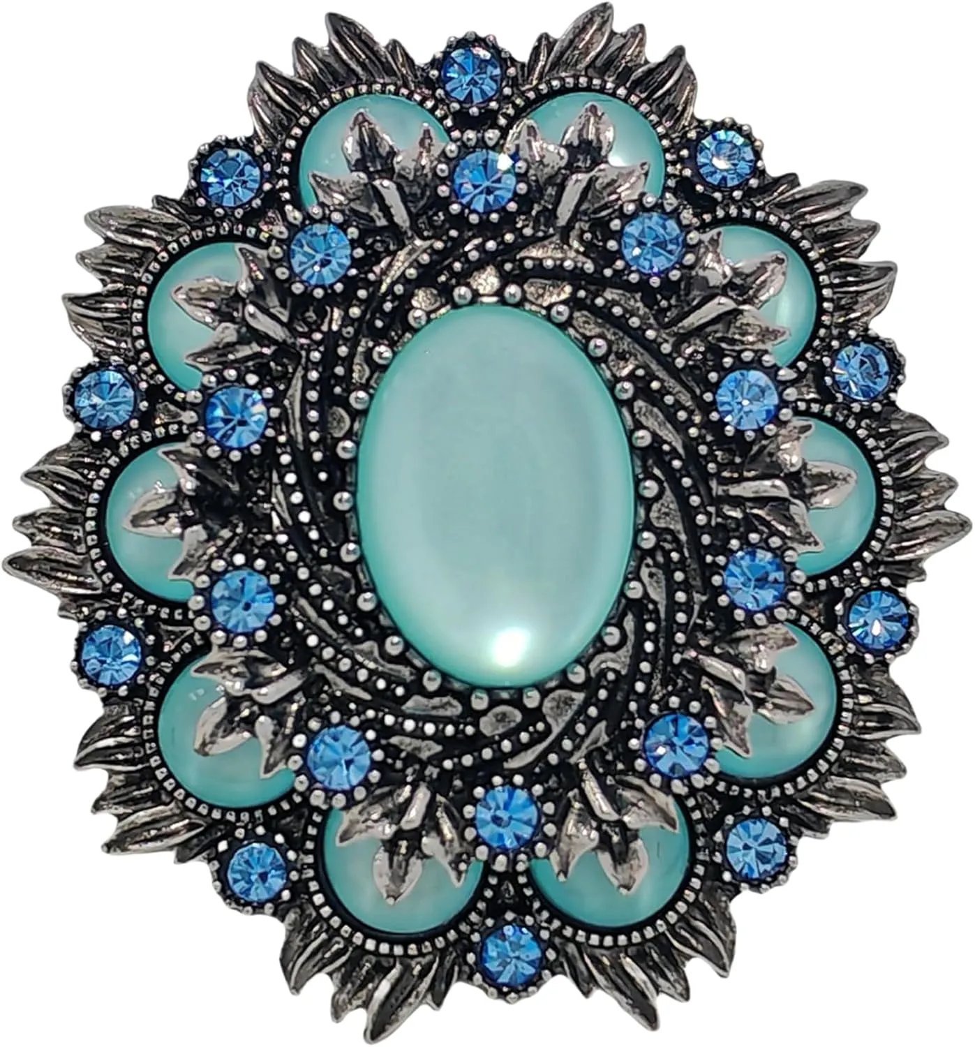 Vintage Stylish Silver & Imitate Blue Oval Flower Brooch Pin for Women