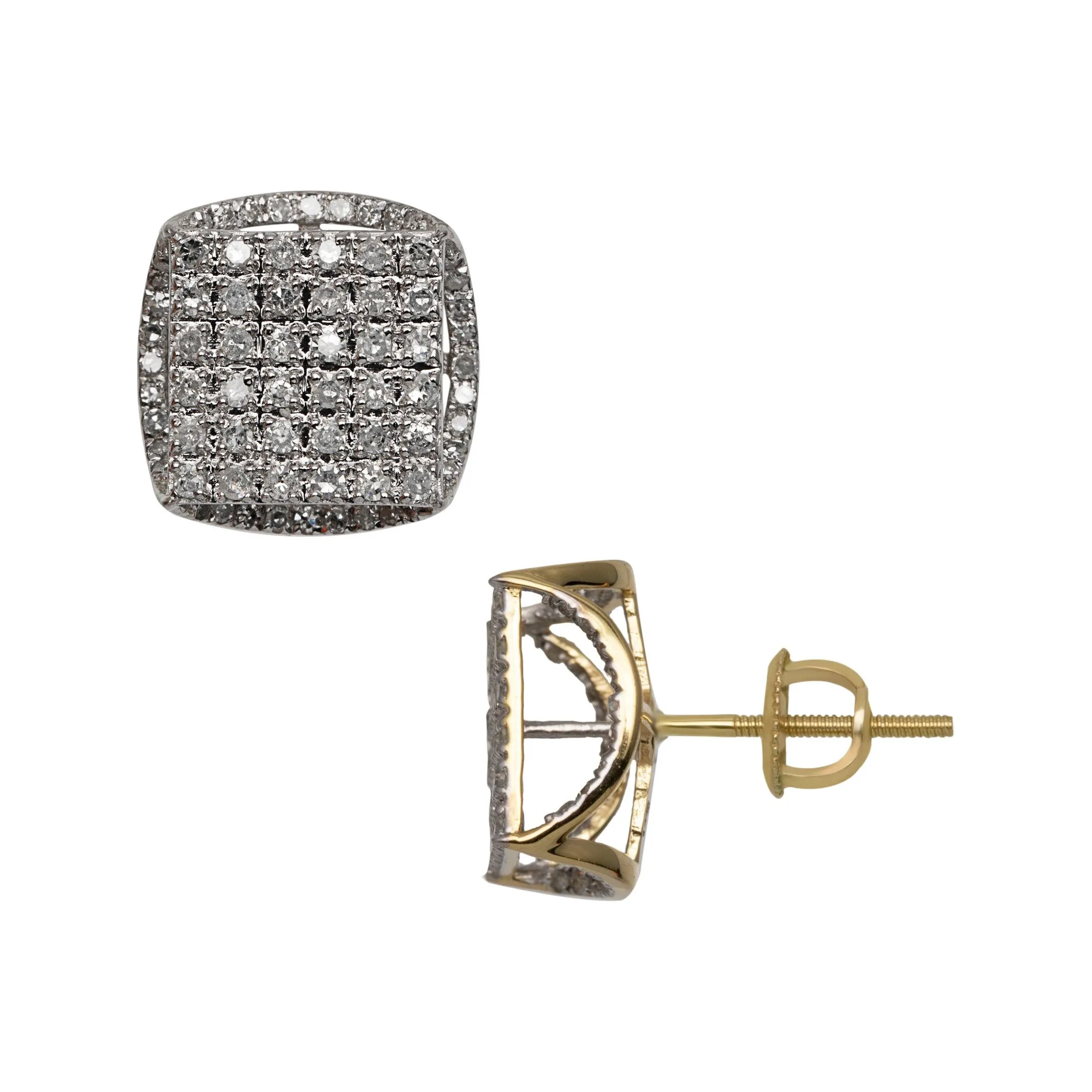 Women's Halo Micro-Pavé Square Diamond Stud Earrings 0.85ct 10K Yellow Gold
