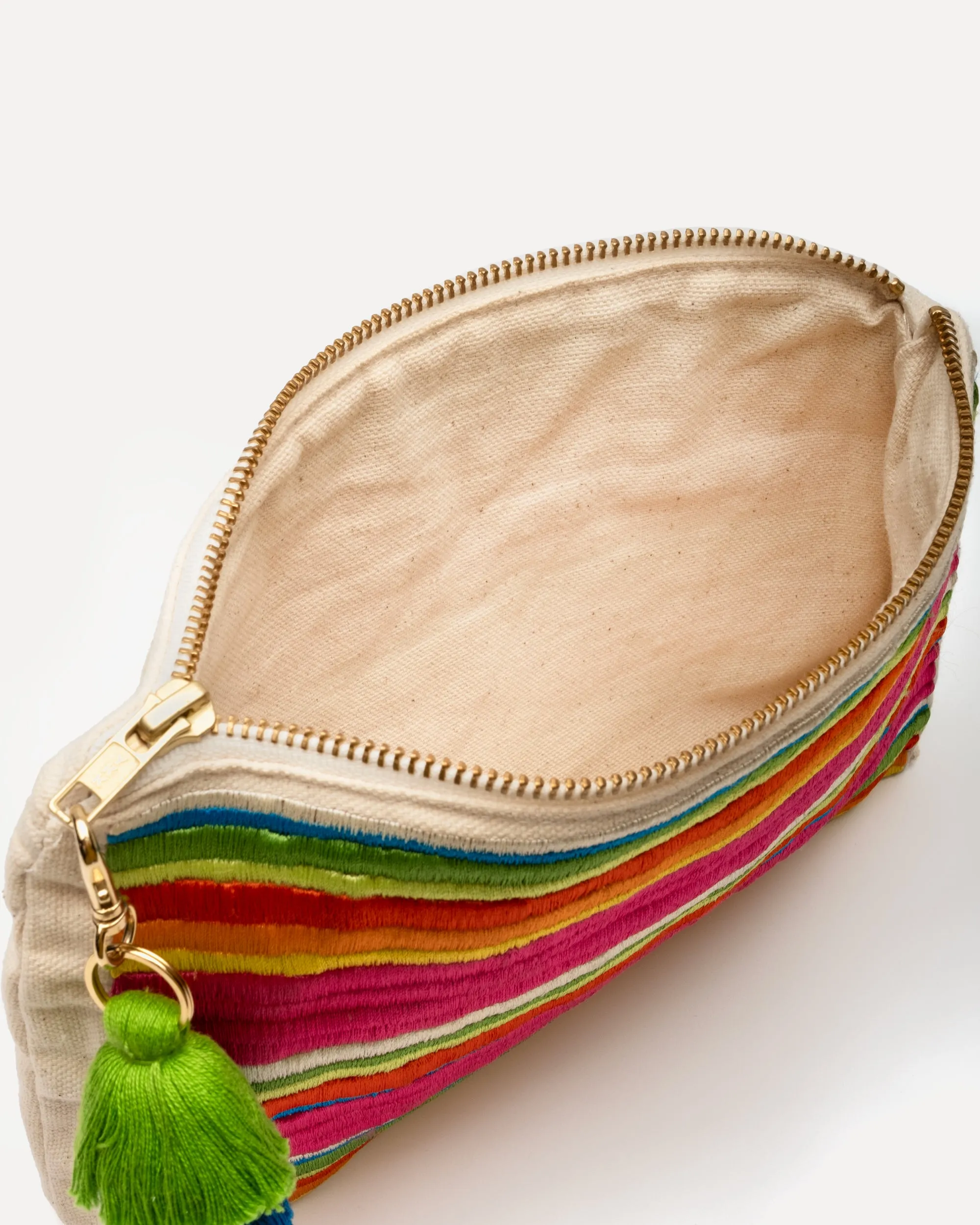 Zip Top Wristlet w/Pom Pom Oyster